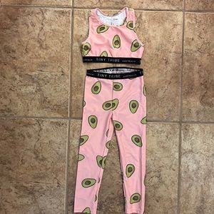 brand new tiny tribe 2 piece girls legging set, avocado print, 5T